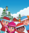 cartoon icon of children playing in snow