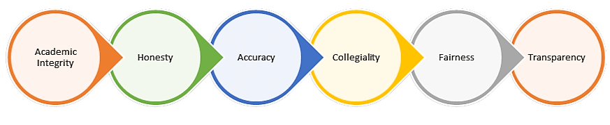 Academic integrity encompasses honesty, accuracy, collegiality, fairness, and transparency.